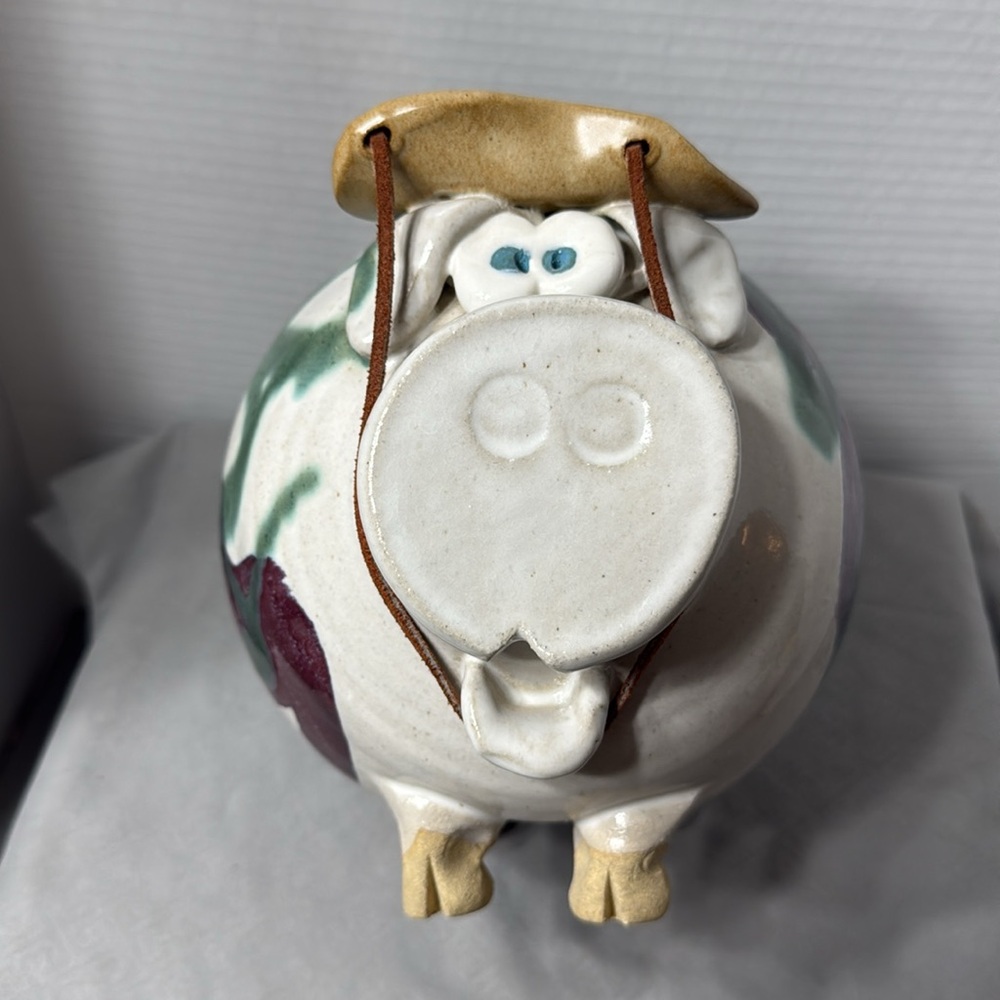 Large Vtg Pottery Studio Ceramic Art Piggy Bank Drip Glaze Cowboy Hat Multicolor - Picture 7 of 11